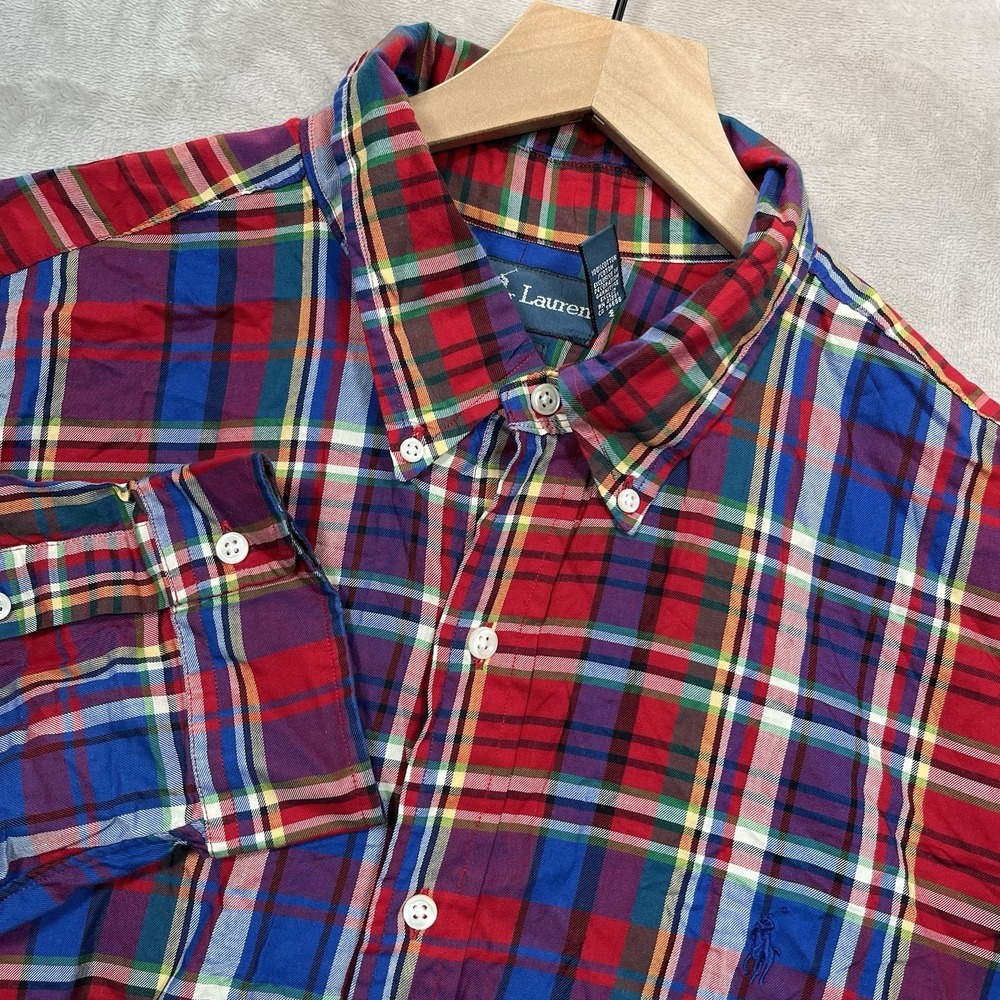Ralph Lauren Mens XXL Multicolor Bright Plaid  Button Down Shirt‎